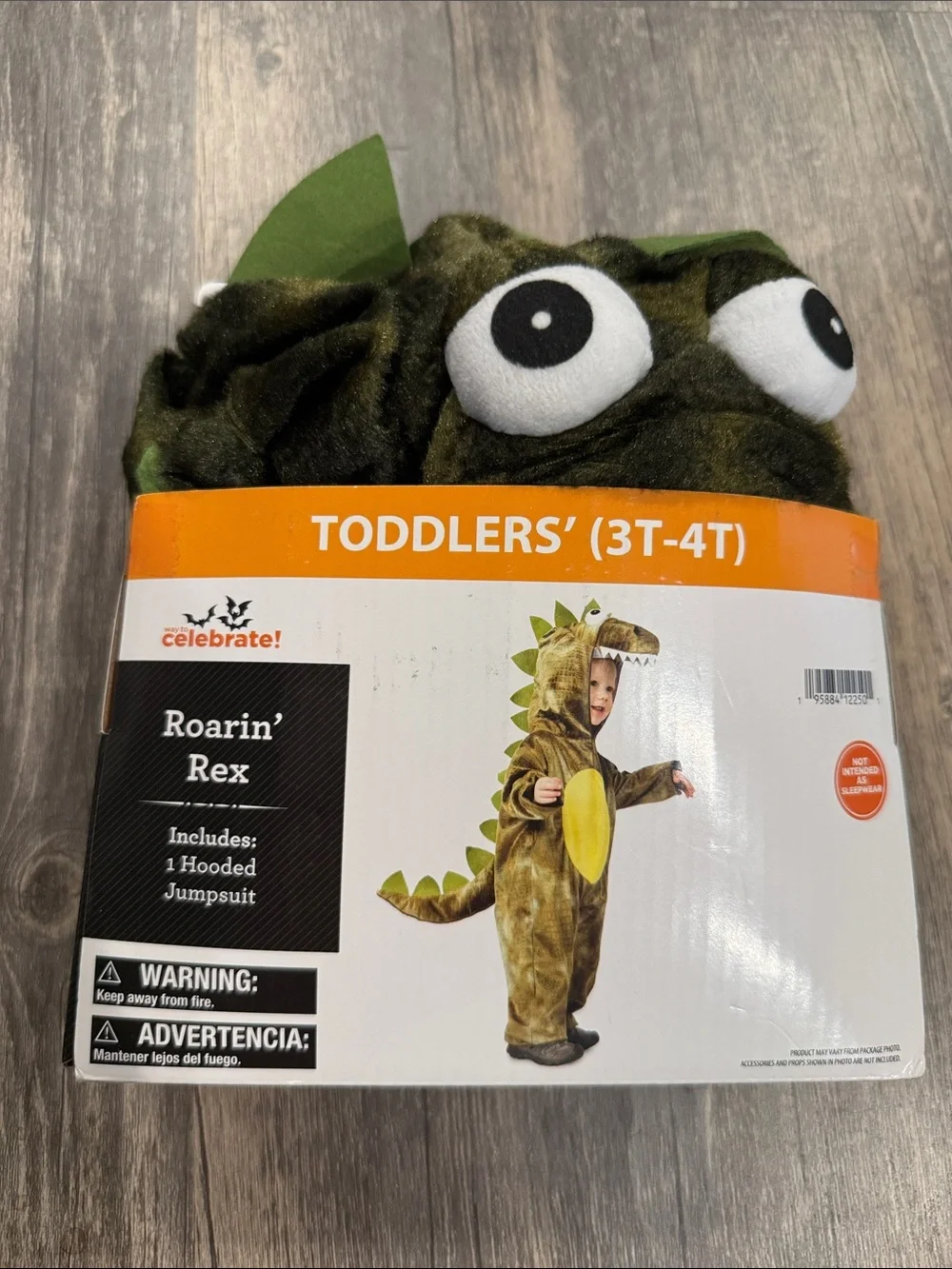 Dinosaur t-Rex costume Roarin' Rex Toddlers Green Dinosaur Hooded Jumpsuit 3T/4T